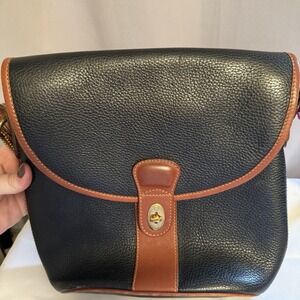 Vintage Coach Sheridan Stewart Crossbody Bag Black Pebbled Leather Brown Purse